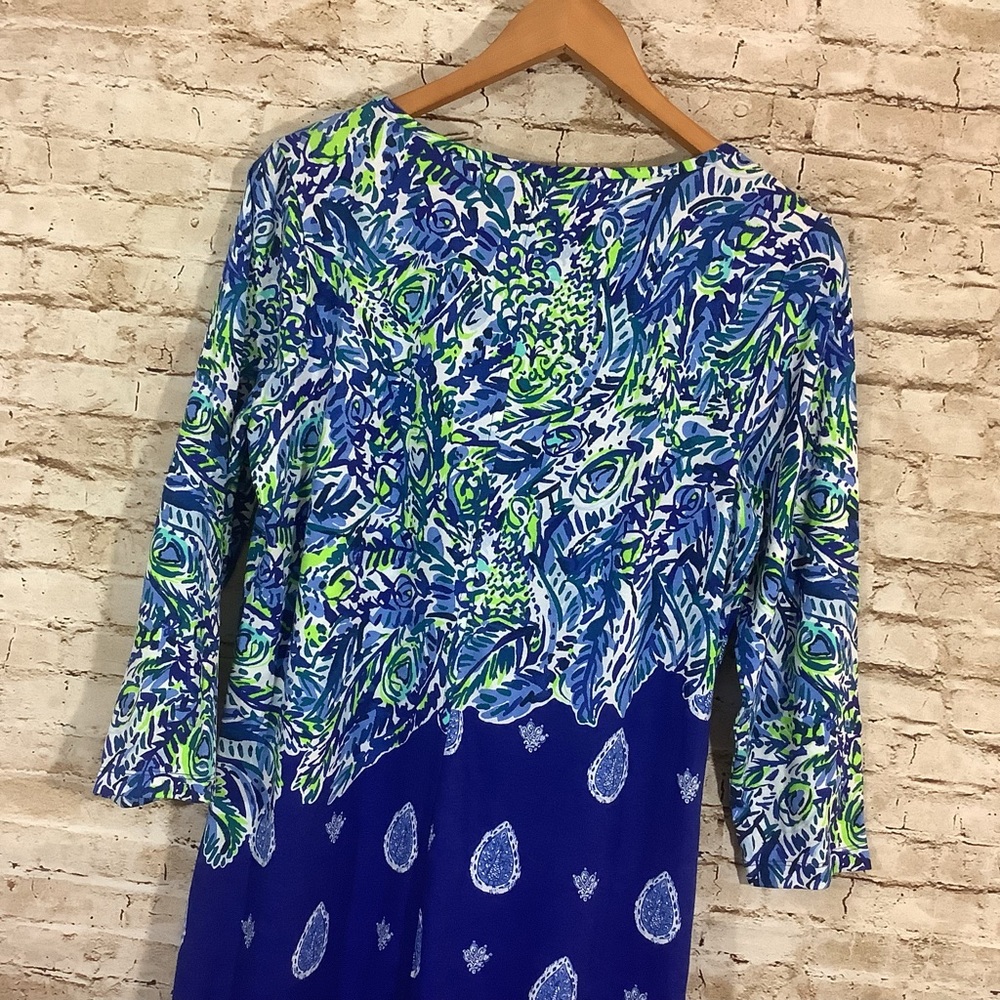 Lilly Pulitzer Blue Beacon Long Sleeved T-shirt Dress Large 100% Cotton - Picture 5 of 6